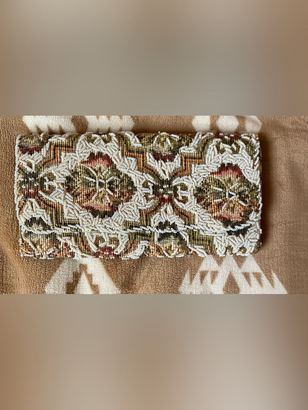 Hong Kong Beaded Tapestry Envelope Clutch
Handbag Vintage 1950s